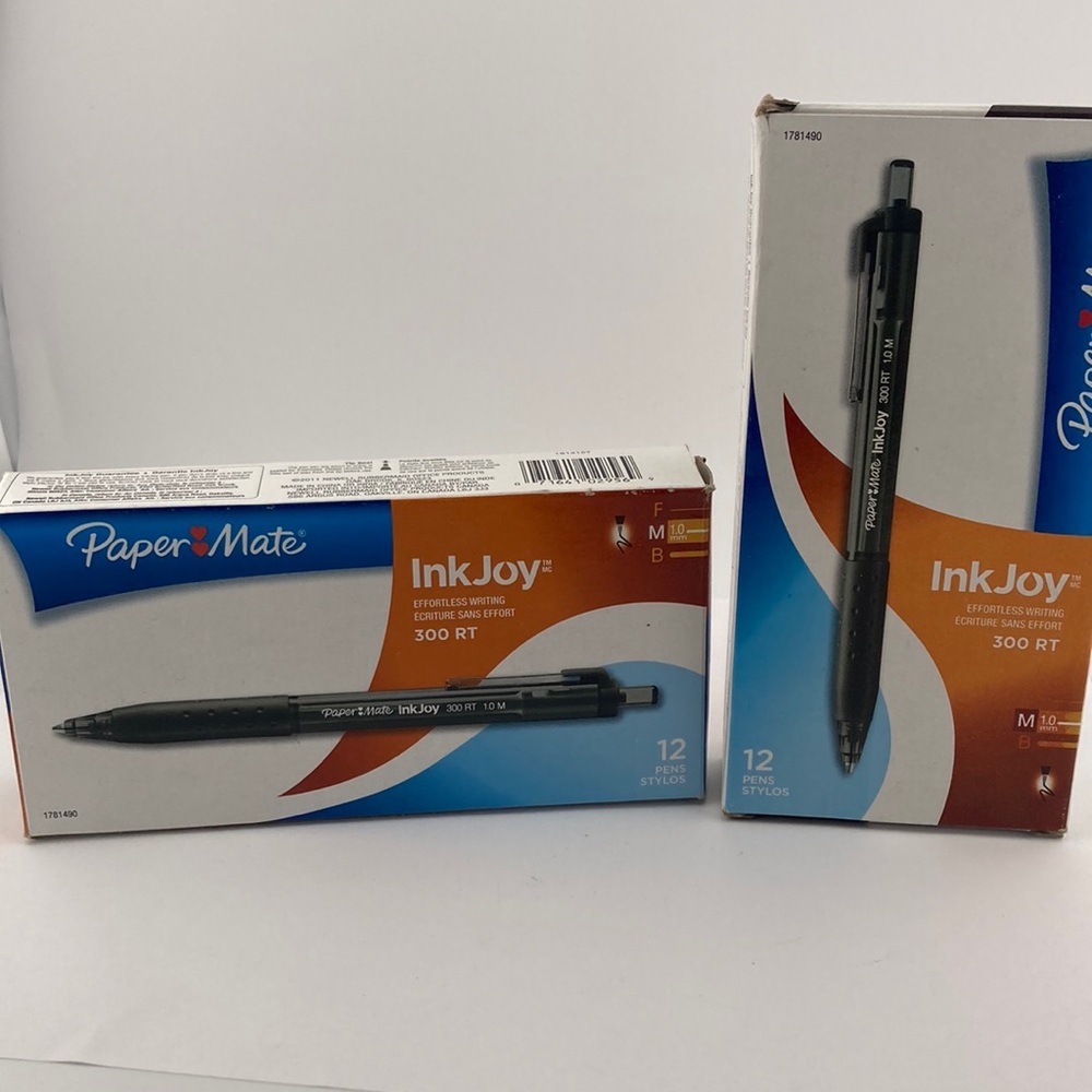 3) Paper Mate InkJoy 300RT Ballpoint Pen 1mm Black Ink Dozen Medium